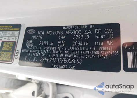 2019 Kia Forte Fe from USA, damaged, VIN 3KPF24AD7KE008653